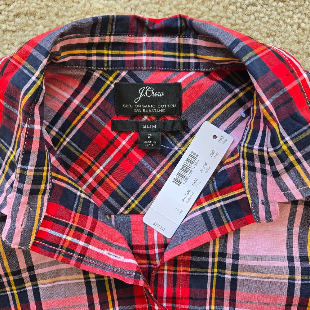 NWT J. Crew Pink Stewart Tartan Plaid Button Down Shirt Size 2 - Picture 2 of 5